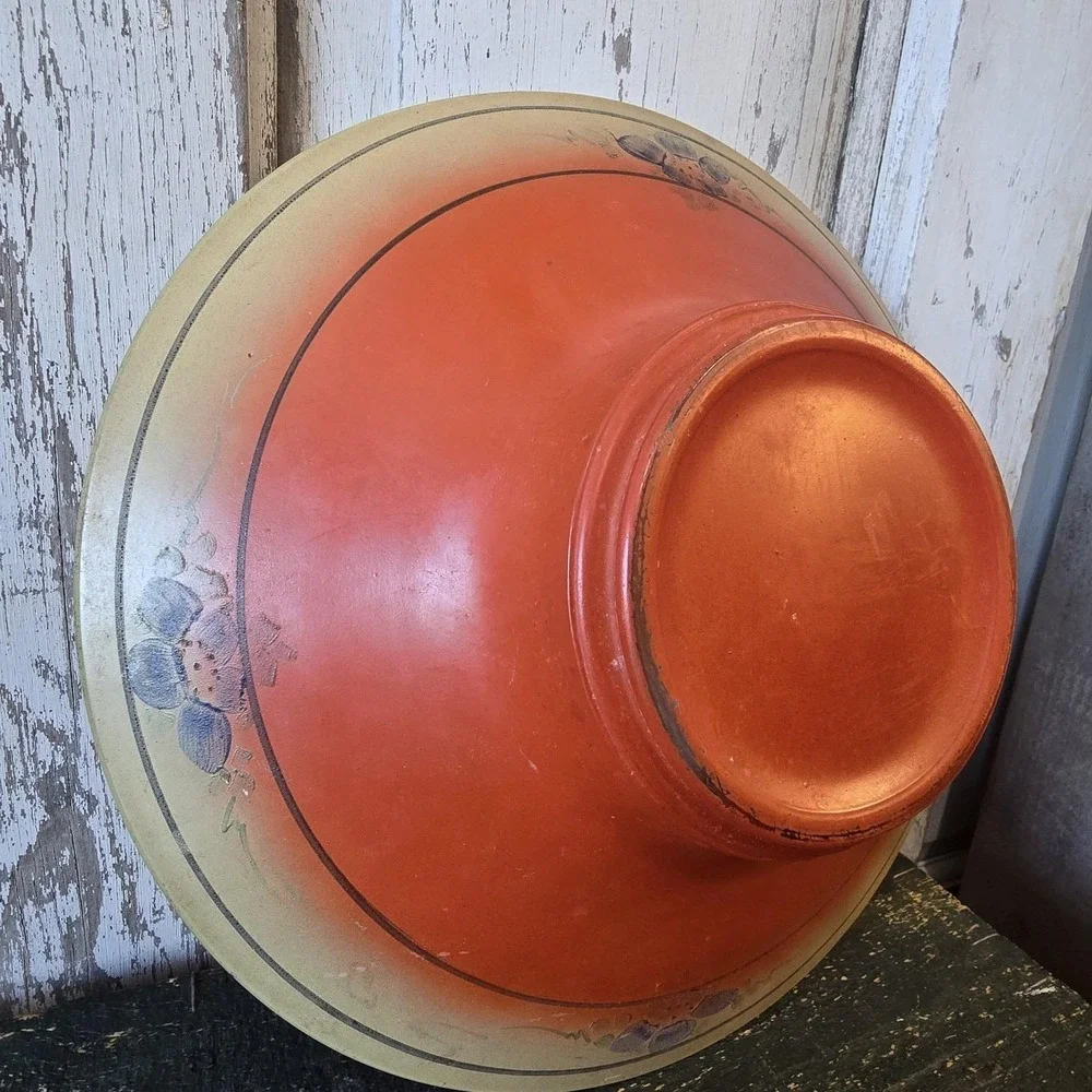 Lancaster Stretch Glass Ruby Lustre‎ Orange Blue Flowers Bowl Compote